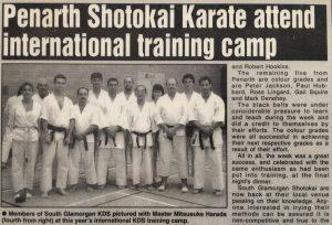 Newspaper article, reads 'Penarth Shotokai karate attend international training camp'